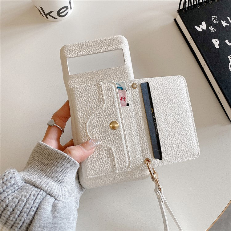 For Google Pixel 8a Case Mirror Design PU Leather Back Cover with Card Slots, Wrist Strap - White