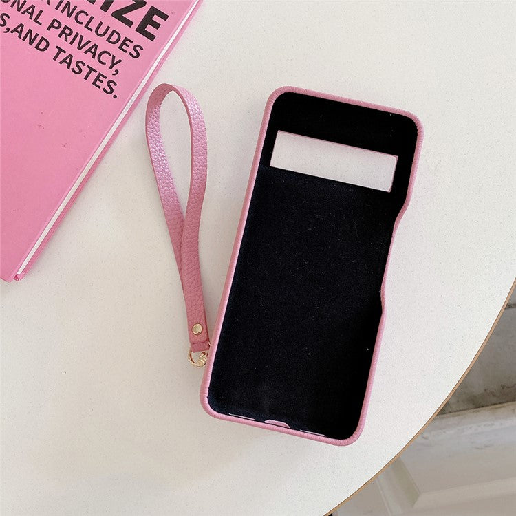 For Google Pixel 8a Case Mirror Design PU Leather Back Cover with Card Slots, Wrist Strap - Pink
