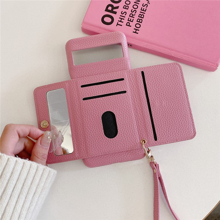 For Google Pixel 8a Case Mirror Design PU Leather Back Cover with Card Slots, Wrist Strap - Pink
