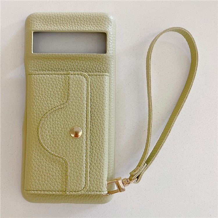 For Google Pixel 8a Case Mirror Design PU Leather Back Cover with Card Slots, Wrist Strap - Green