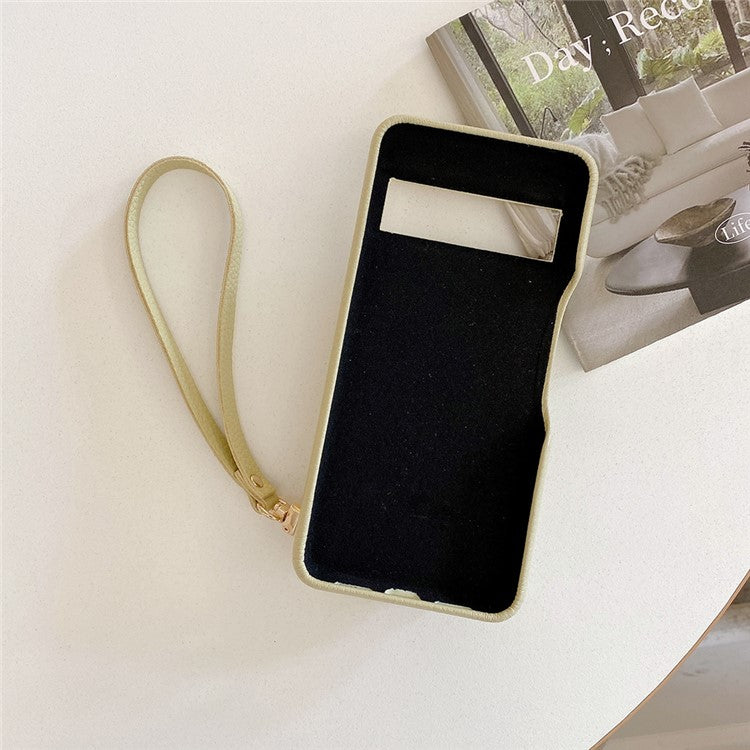 For Google Pixel 8a Case Mirror Design PU Leather Back Cover with Card Slots, Wrist Strap - Green