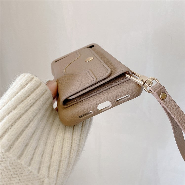 For Google Pixel 8a Case Mirror Design PU Leather Back Cover with Card Slots, Wrist Strap - Light Brown