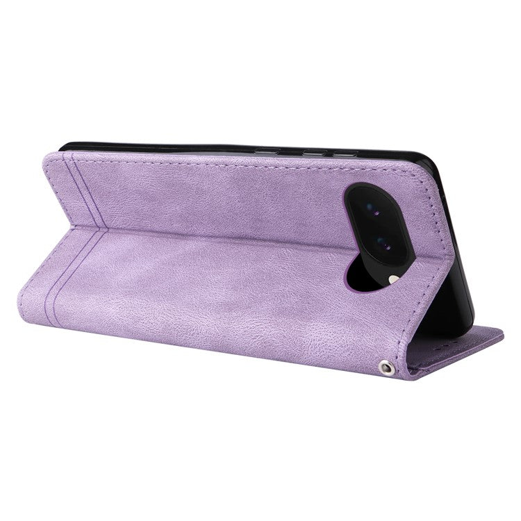 For Google Pixel 9a Wallet Case Skin Touch Leather Phone Cover Tree Pattern Hardware - Purple