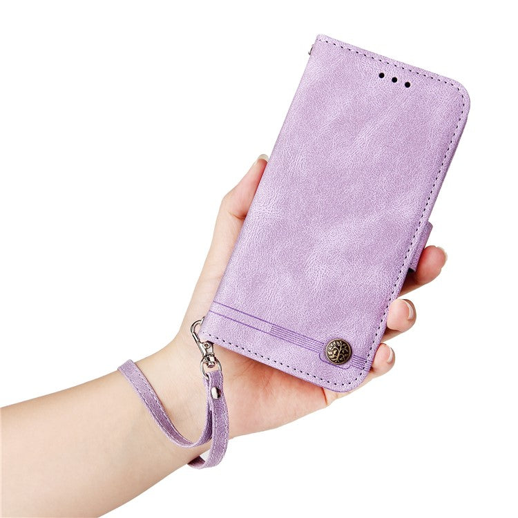 For Google Pixel 9a Wallet Case Skin Touch Leather Phone Cover Tree Pattern Hardware - Purple