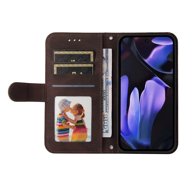 For Google Pixel 9a Wallet Case Skin Touch Leather Phone Cover Tree Pattern Hardware - Brown