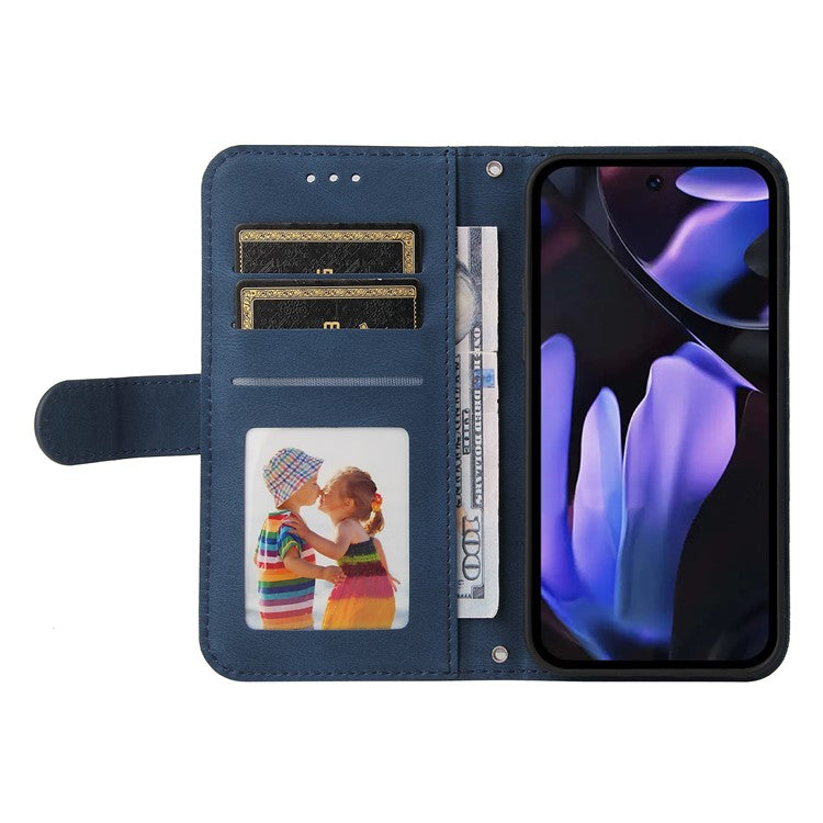 For Google Pixel 9a Wallet Case Skin Touch Leather Phone Cover Tree Pattern Hardware - Blue