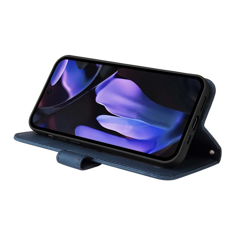 For Google Pixel 9a Wallet Case Skin Touch Leather Phone Cover Tree Pattern Hardware - Blue