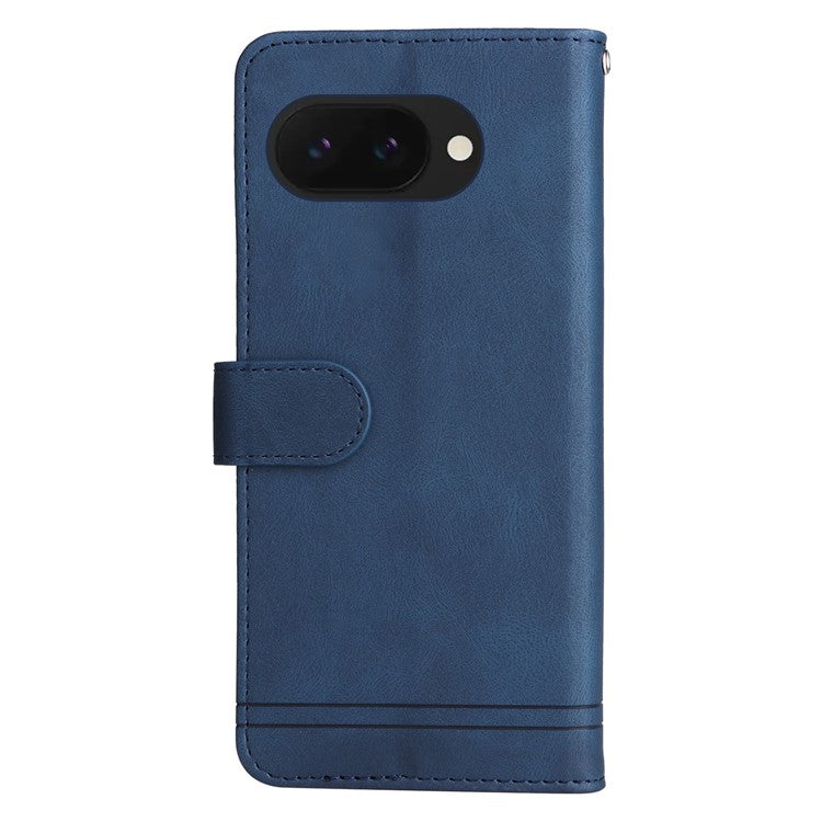 For Google Pixel 9a Wallet Case Skin Touch Leather Phone Cover Tree Pattern Hardware - Blue