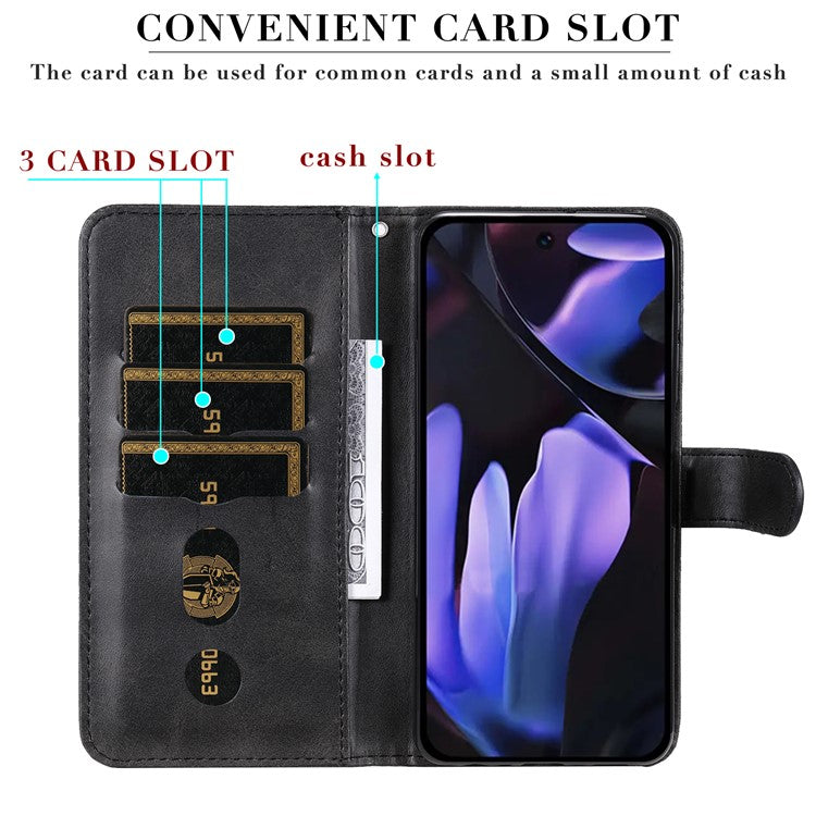 For Google Pixel 9a Case Zipper Wallet Calf Texture PU Leather Phone Cover - Black