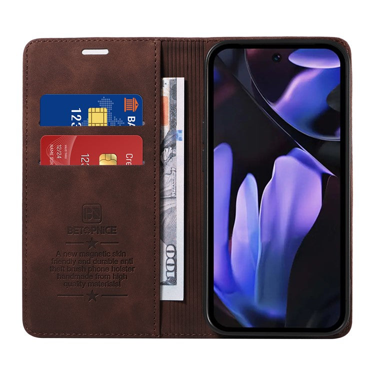 BETOPNICE 003 For Google Pixel 9a Wallet Case Leather Phone Cover with Stand - Brown