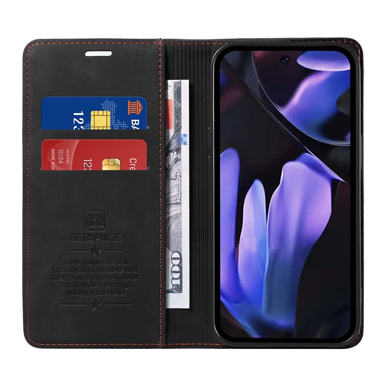 BETOPNICE 003 For Google Pixel 9a Wallet Case Leather Phone Cover with Stand - Black