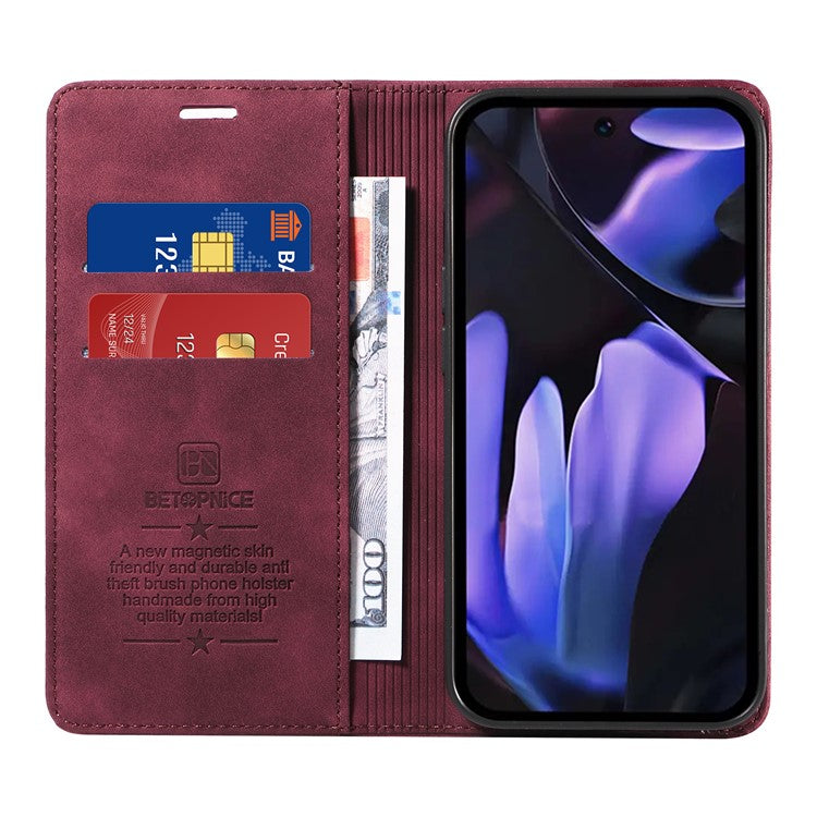BETOPNICE 003 For Google Pixel 9a Wallet Case Leather Phone Cover with Stand - Red