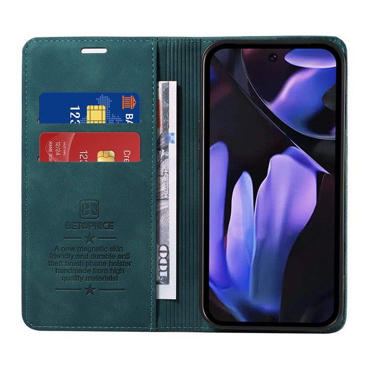 BETOPNICE 003 For Google Pixel 9a Wallet Case Leather Phone Cover with Stand - Green