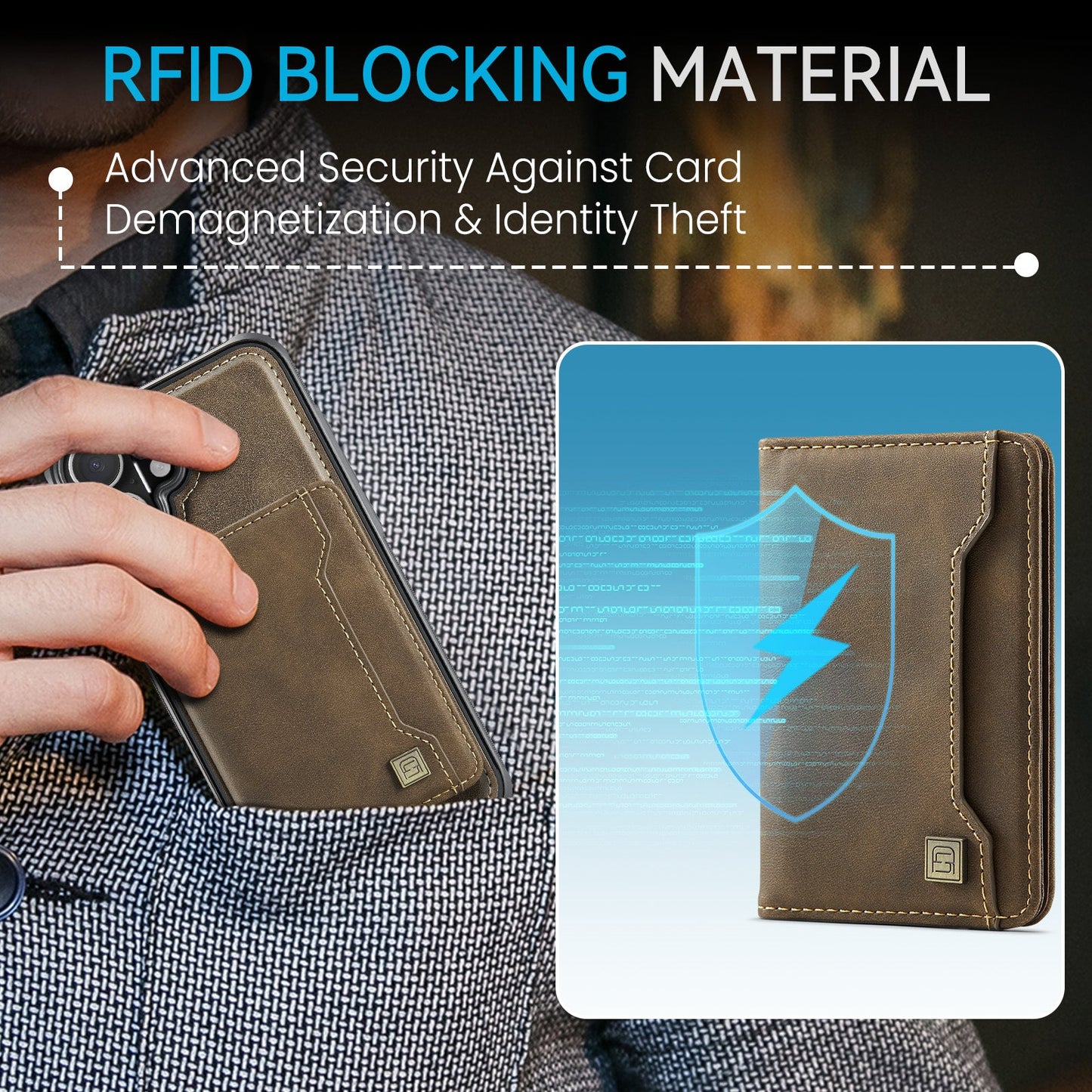 For iPhone 16 Case AUTSPACE A13 Vintage Leather Back Cover with Magnetic Detachable Card Bag - Coffee