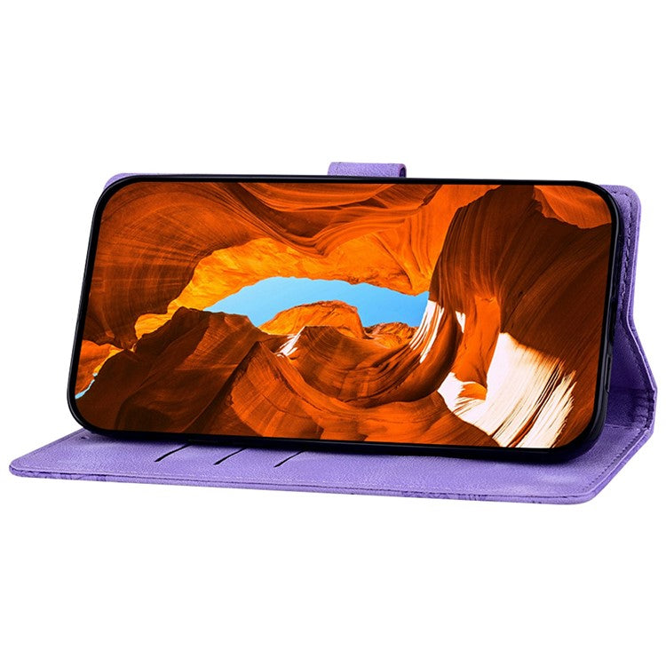 For iPhone 16 Pro Case Imprinted Lace Flowers PU Leather Wallet Phone Cover - Purple