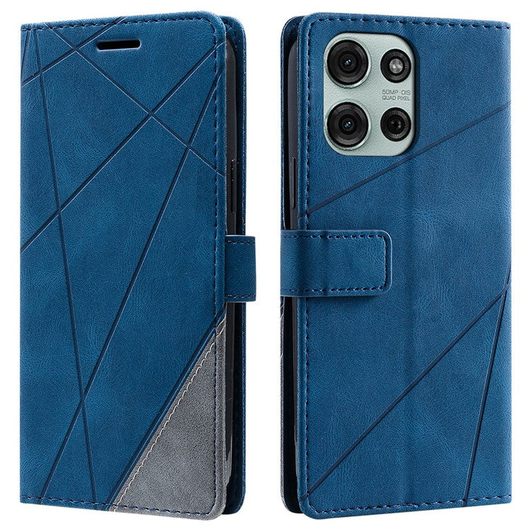 For Motorola Moto G75 5G Case Imprinted Lines PU Leather Splicing Wallet Phone Cover - Blue