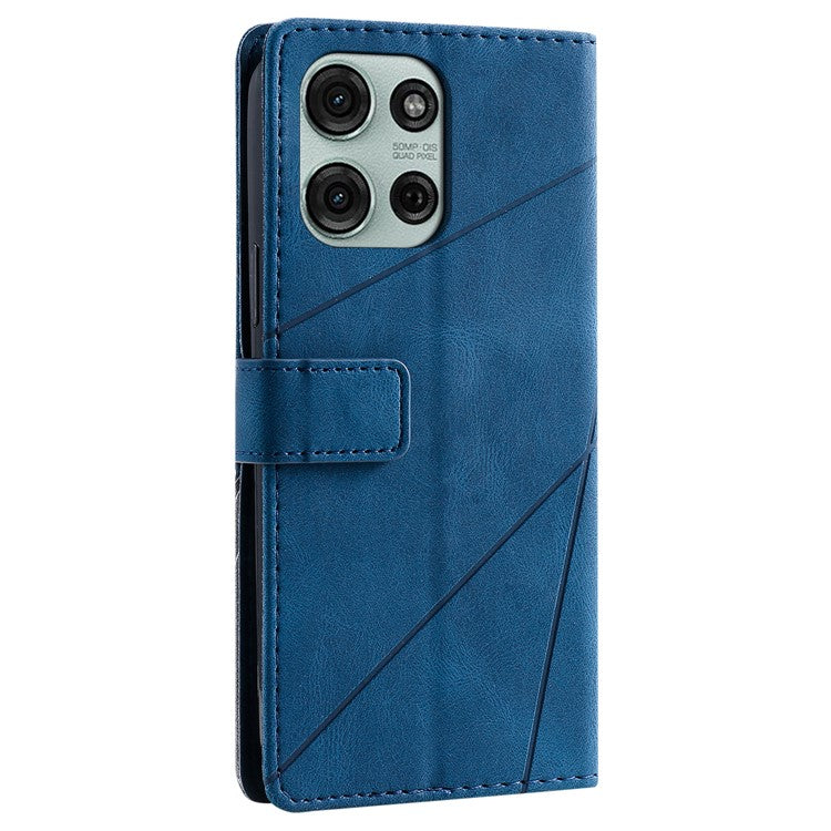 For Motorola Moto G75 5G Case Imprinted Lines PU Leather Splicing Wallet Phone Cover - Blue