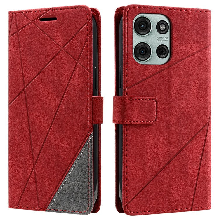 For Motorola Moto G75 5G Case Imprinted Lines PU Leather Splicing Wallet Phone Cover - Red