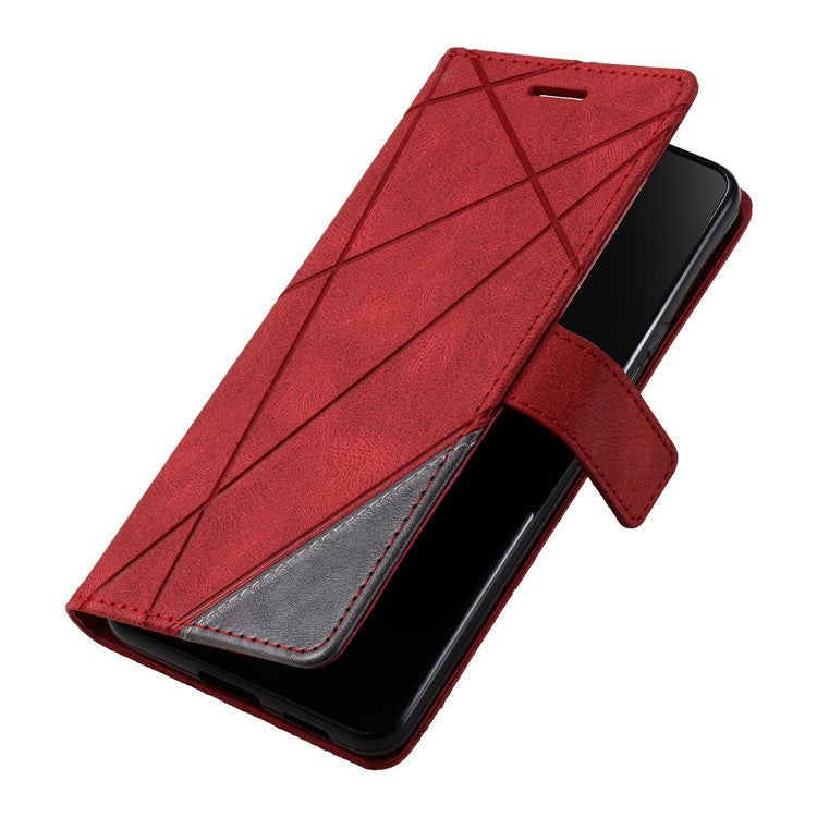 For Motorola Moto G75 5G Case Imprinted Lines PU Leather Splicing Wallet Phone Cover - Red