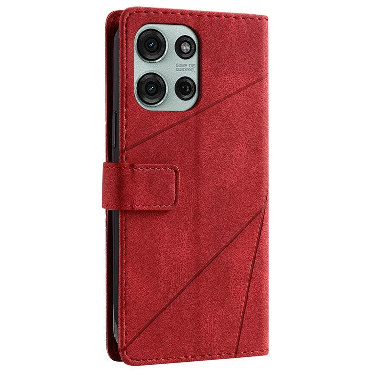 For Motorola Moto G75 5G Case Imprinted Lines PU Leather Splicing Wallet Phone Cover - Red