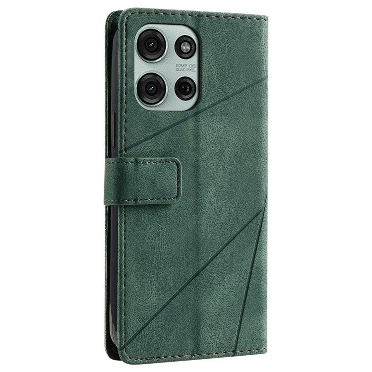 For Motorola Moto G75 5G Case Imprinted Lines PU Leather Splicing Wallet Phone Cover - Green