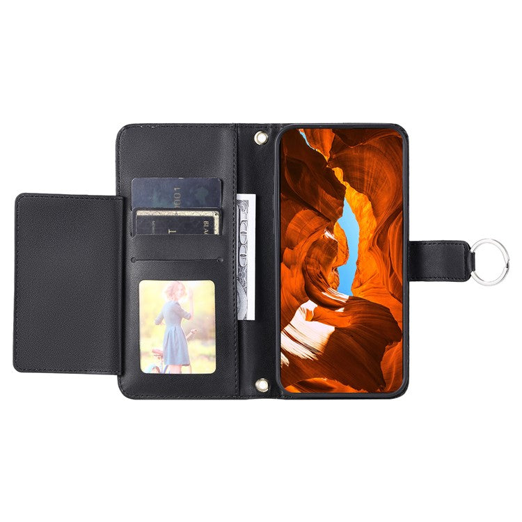 Crossbody Leather Case for Xiaomi Redmi A3 Pro 4G / Poco C75 4G / Redmi 14R 5G / 14C 4G Rhombus Mobile Cover - Black