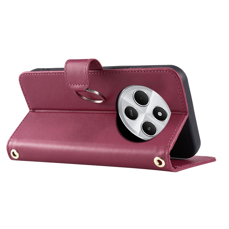 Crossbody Leather Case for Xiaomi Redmi A3 Pro 4G / Poco C75 4G / Redmi 14R 5G / 14C 4G Rhombus Mobile Cover - Red