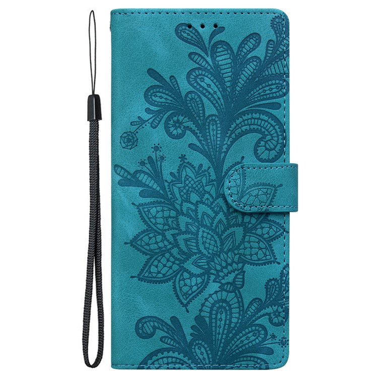 For Google Pixel 9 Pro XL Case Imprinted Lace Flowers PU Leather Wallet Phone Cover - Green