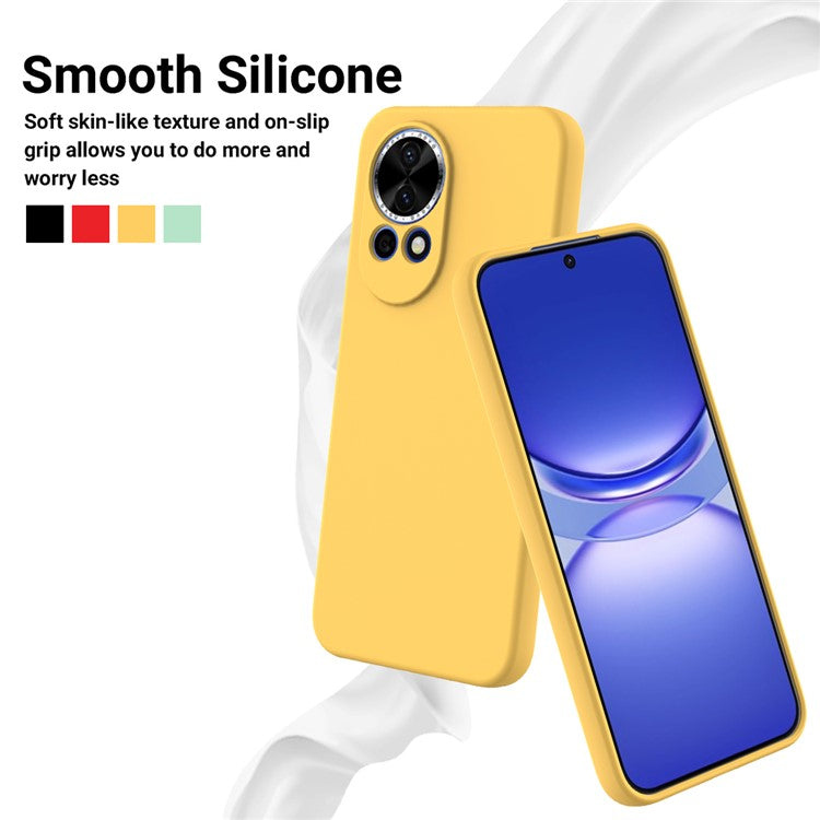 For Huawei nova 13 5G Case Liquid Silicone Phone Back Cover with Hand Strap - Yellow