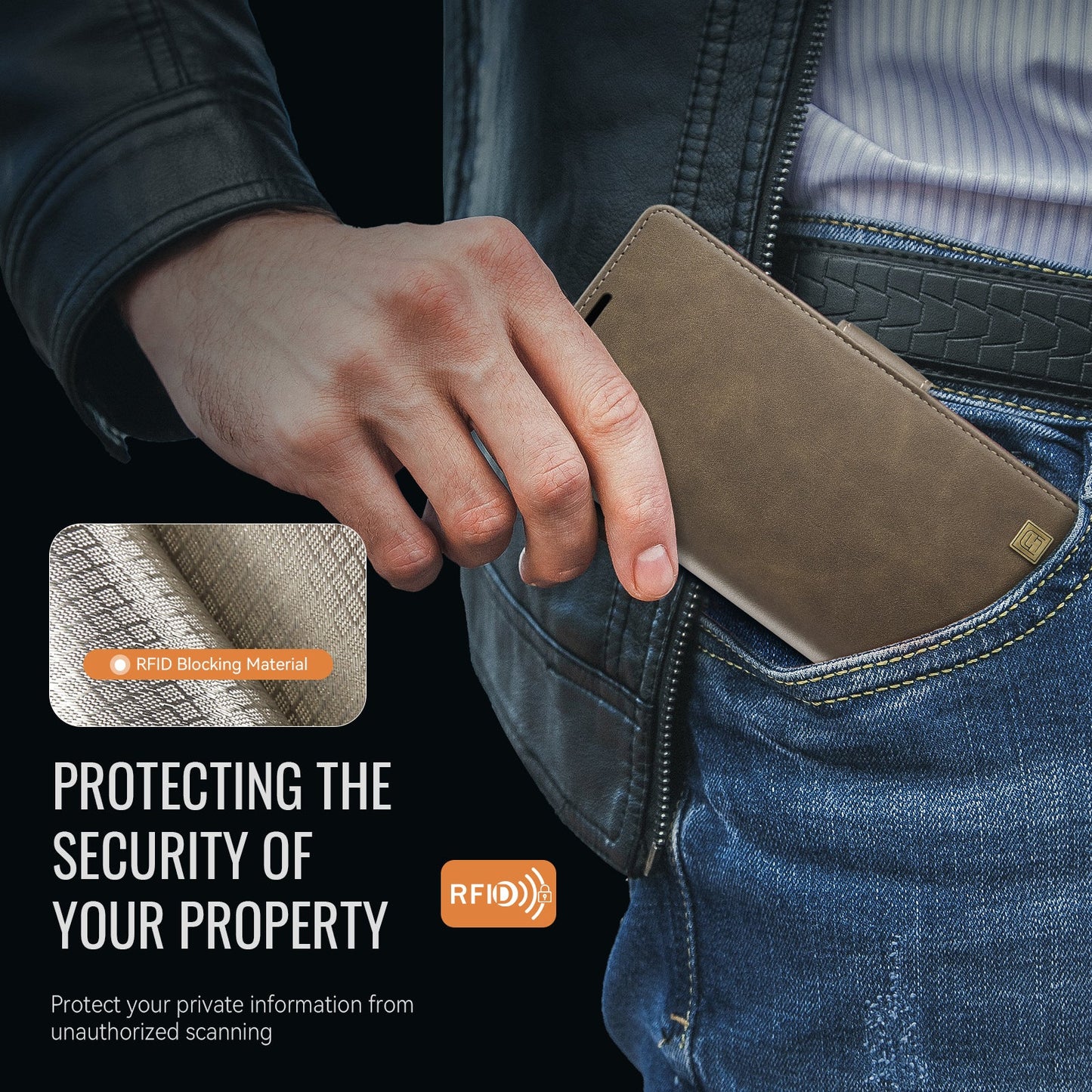 For iPhone 16 Pro Case AUTSPACE A11 RFID Blocking Retro Leather Cell Phone Wallet Cover - Brown