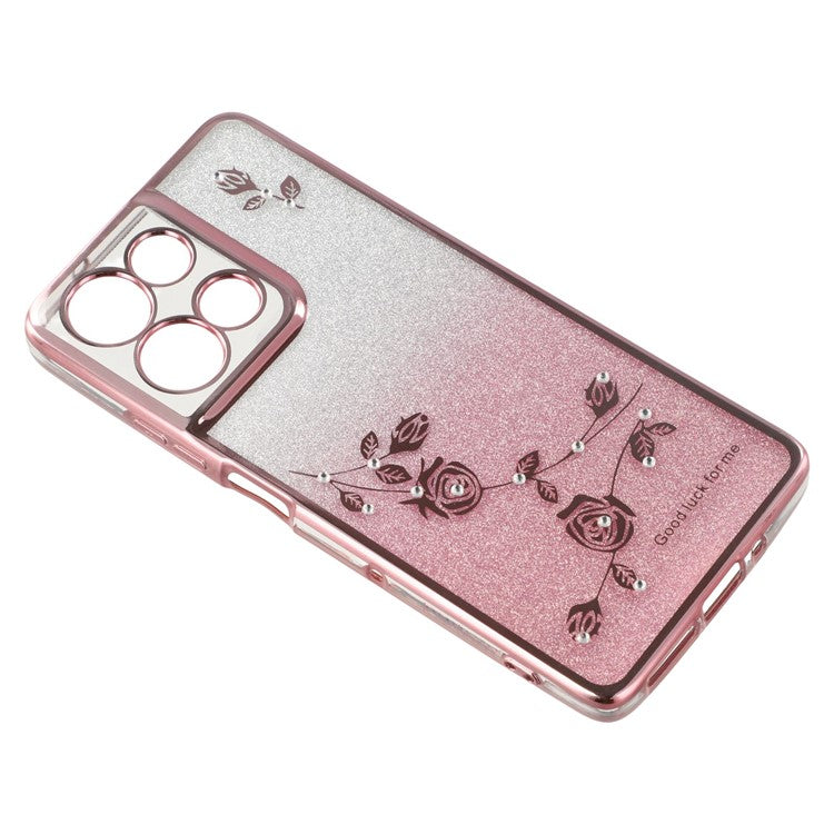 KADEM For Motorola Moto G75 5G Case Flower Pattern TPU Gradient Phone Cover with Lanyards - Rose Gold