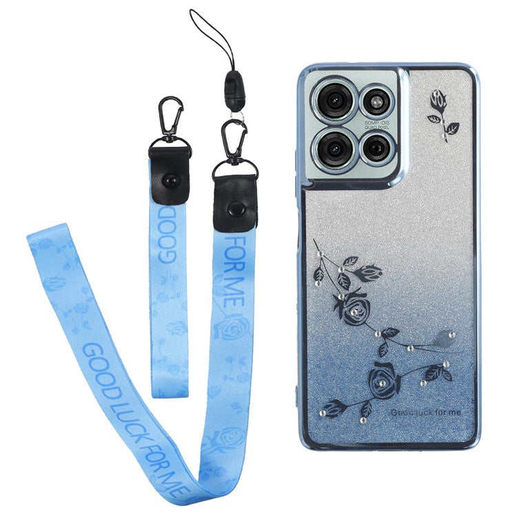 KADEM For Motorola Moto G75 5G Case Flower Pattern TPU Gradient Phone Cover with Lanyards - Blue