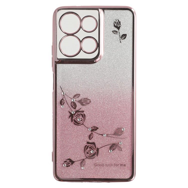 KADEM For Motorola Moto G75 5G Case Ring Kickstand TPU Flowers Phone Cover Gradient Glitter - Rose Gold