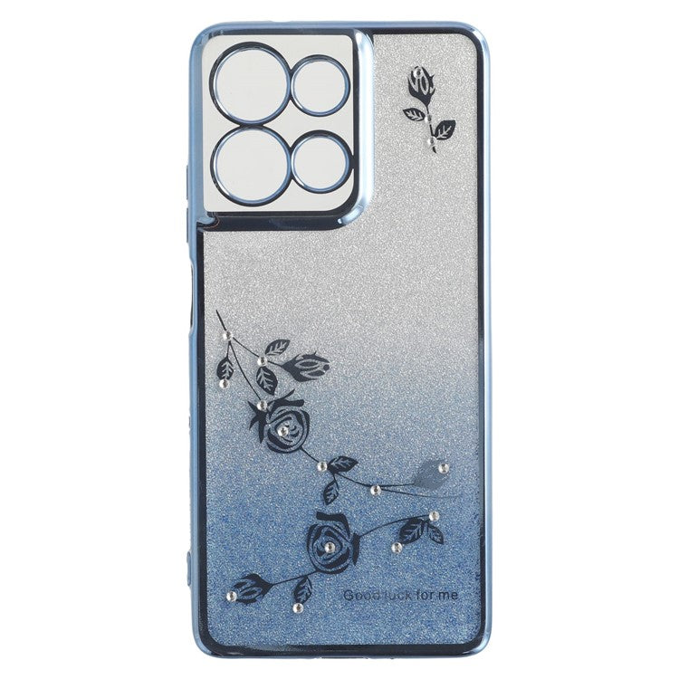 KADEM For Motorola Moto G75 5G Case Ring Kickstand TPU Flowers Phone Cover Gradient Glitter - Blue