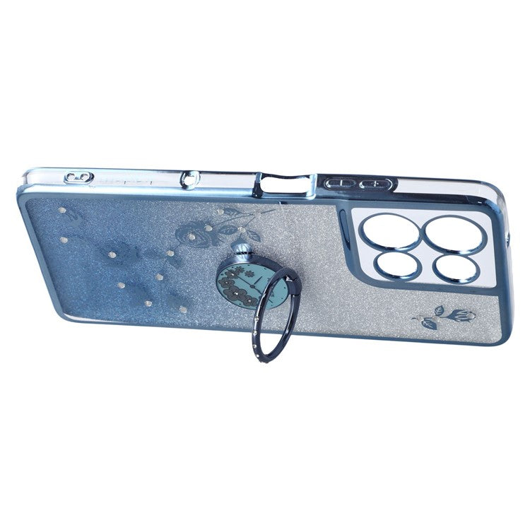 KADEM For Motorola Moto G75 5G Case Ring Kickstand TPU Flowers Phone Cover Gradient Glitter - Blue