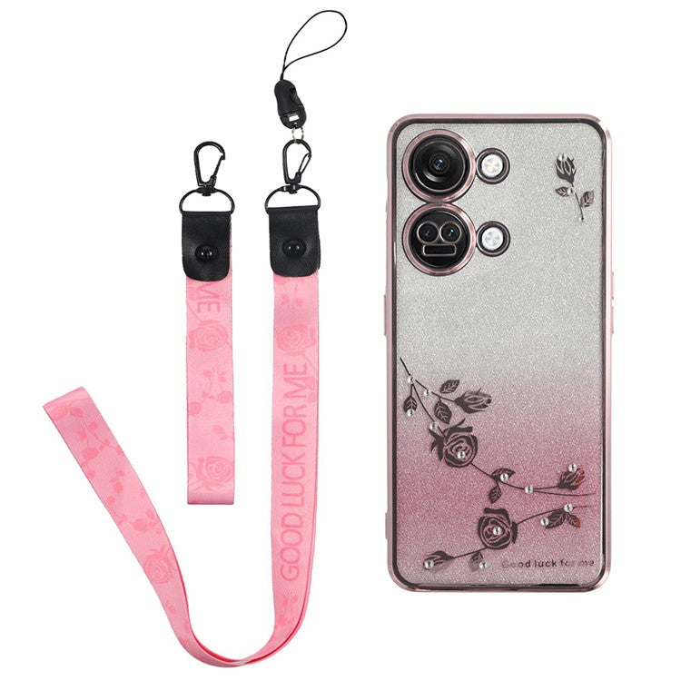 KADEM For OnePlus Ace 2V / Nord 3 5G Case Flower Pattern TPU Gradient Phone Cover with Lanyards - Rose Gold