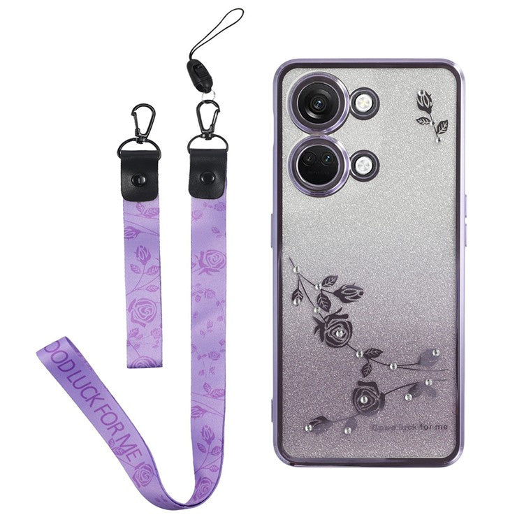 KADEM For OnePlus Ace 2V / Nord 3 5G Case Flower Pattern TPU Gradient Phone Cover with Lanyards - Purple