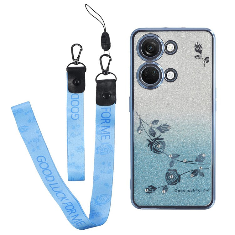 KADEM For OnePlus Ace 2V / Nord 3 5G Case Flower Pattern TPU Gradient Phone Cover with Lanyards - Blue
