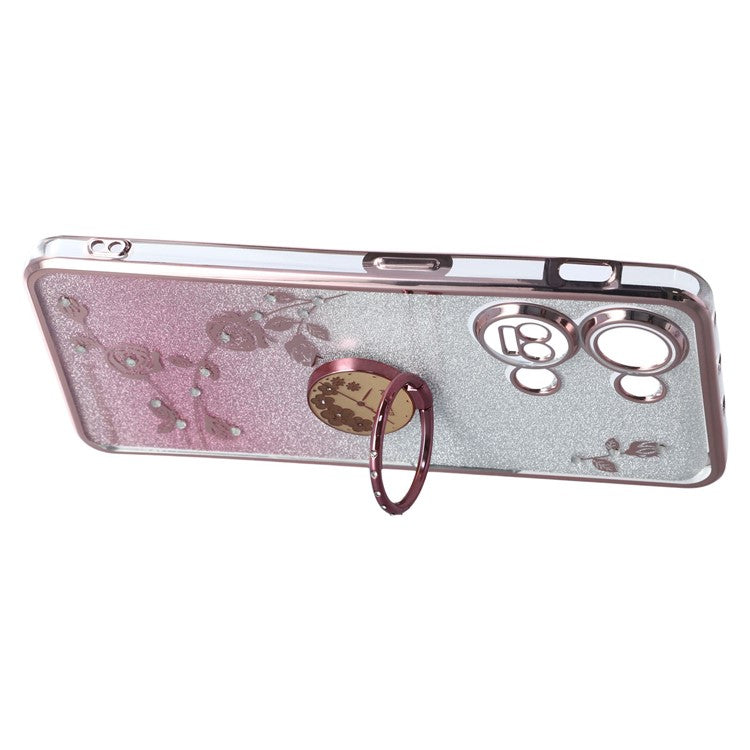 KADEM For OnePlus Ace 2V / Nord 3 5G Case Ring Kickstand TPU Flowers Phone Cover Gradient Glitter - Rose Gold