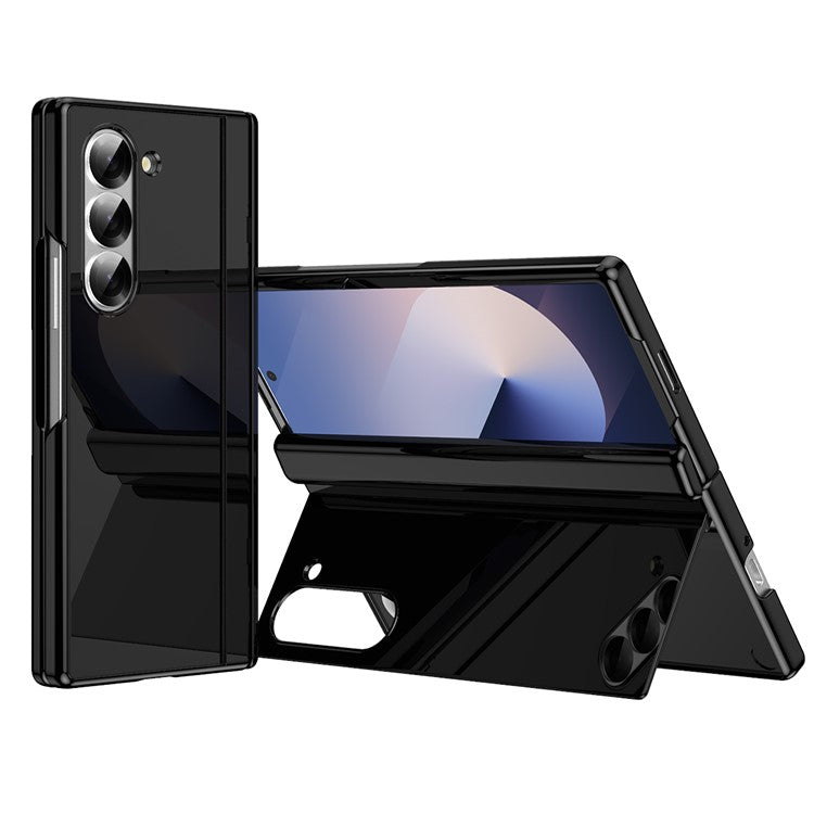 For Samsung Galaxy Z Fold5 5G PC Phone Case with Back Cover Kickstand and Tempered Glass Film - Black