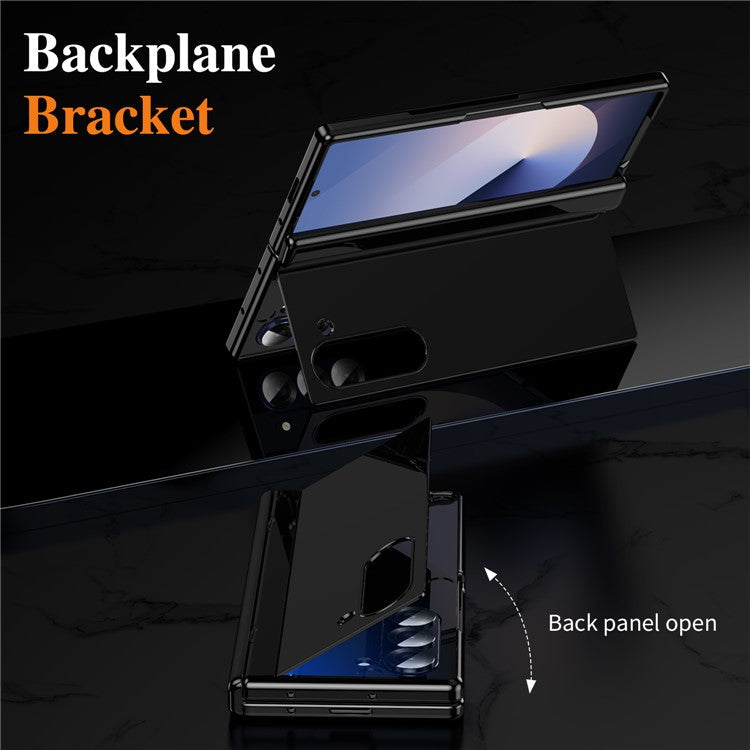 For Samsung Galaxy Z Fold5 5G PC Phone Case with Back Cover Kickstand and Tempered Glass Film - Black
