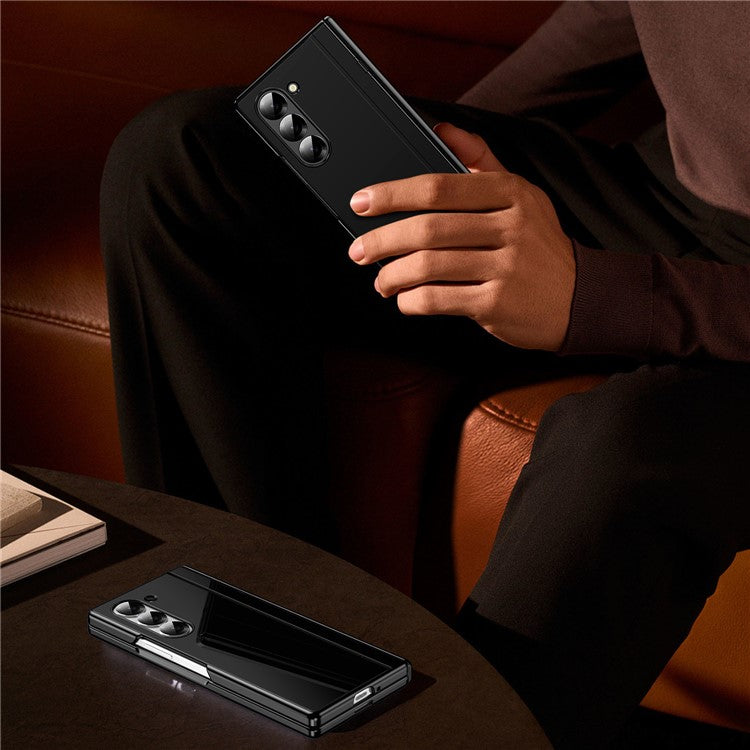 For Samsung Galaxy Z Fold5 5G PC Phone Case with Back Cover Kickstand and Tempered Glass Film - Black