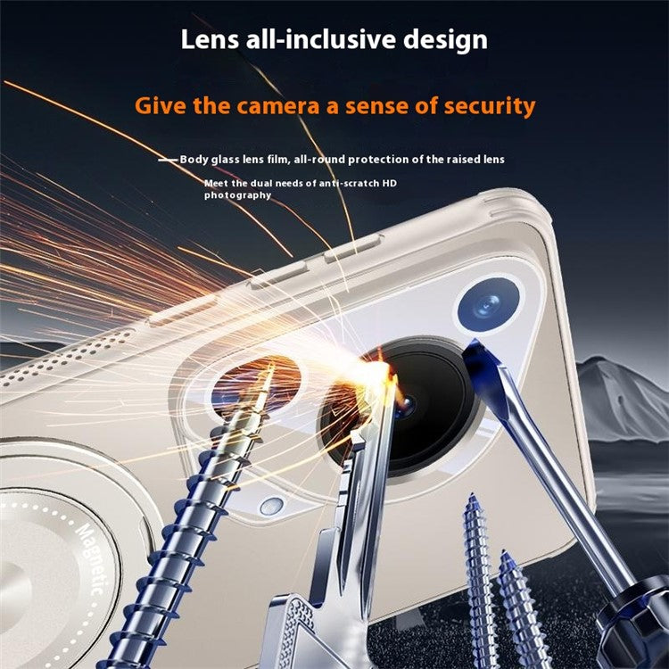 For Huawei Pura 70 Ultra Case Compatible with MagSafe Kickstand TPU PC Heat Dissipation Phone Cover - Gold