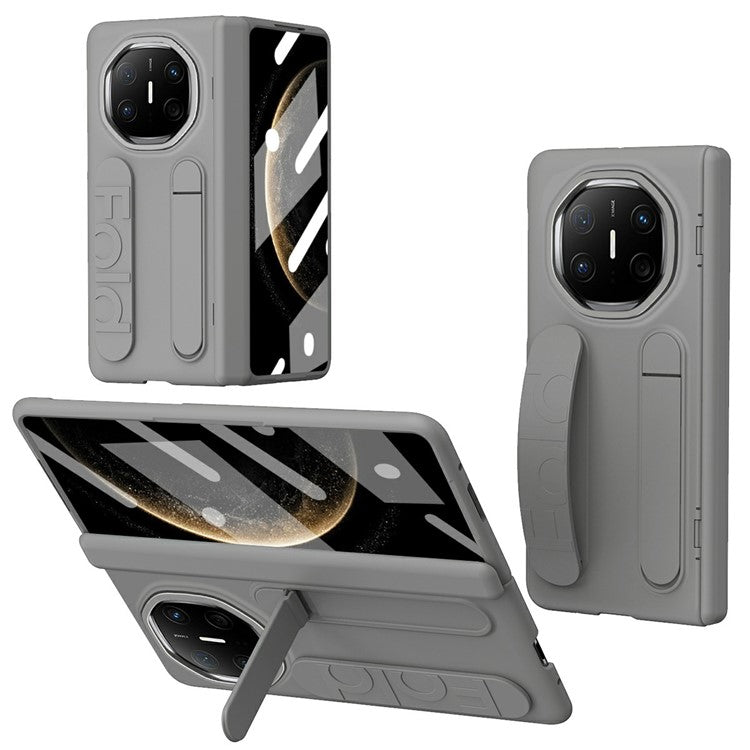 For Huawei Mate X6 Case Kickstand Wristband PC Phone Cover with Tempered Glass Film - Grey