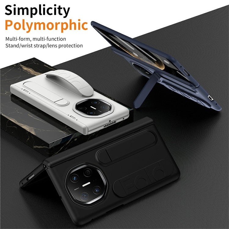 For Huawei Mate X6 Case Kickstand Wristband PC Phone Cover with Tempered Glass Film - Grey