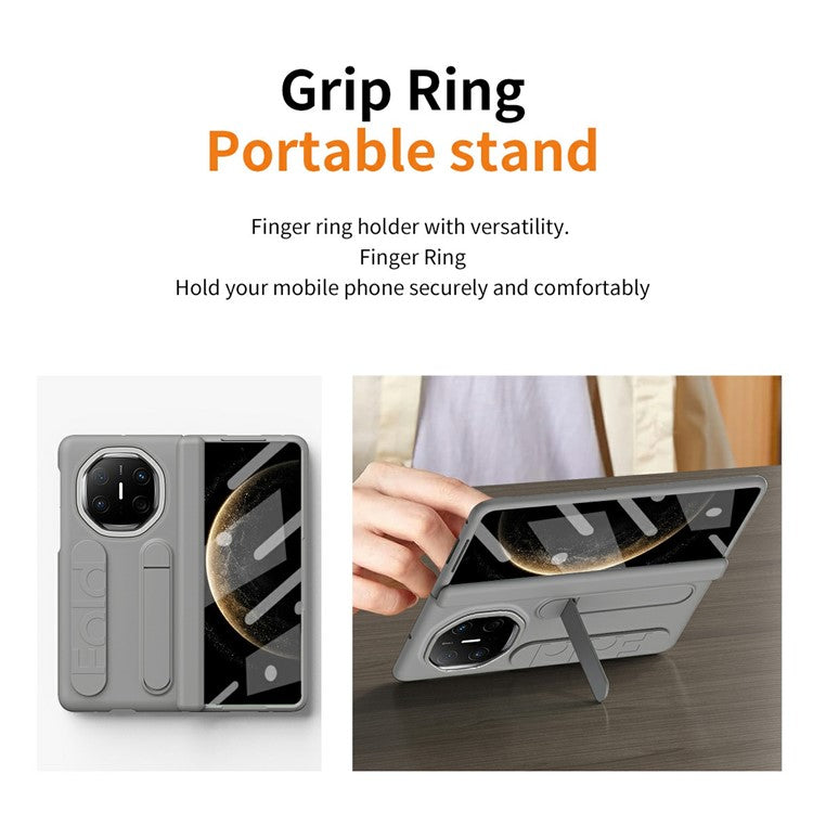 For Huawei Mate X6 Case Kickstand Wristband PC Phone Cover with Tempered Glass Film - Grey