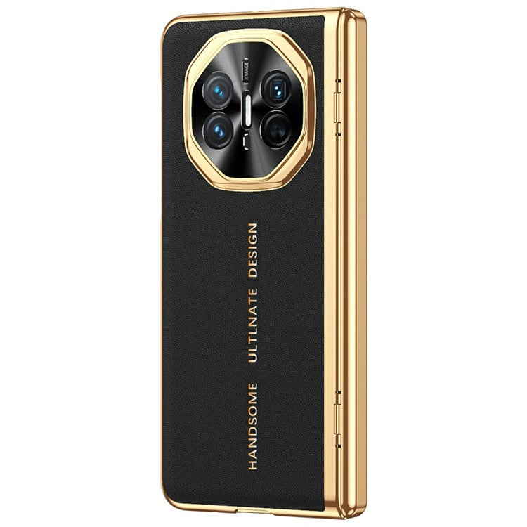 For Huawei Mate X6 Case PU Leather+PC Electroplating Phone Cover with Tempered Glass Screen Film - Black