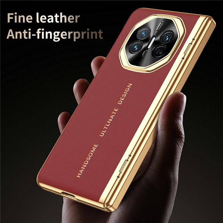 For Huawei Mate X6 Case PU Leather+PC Electroplating Phone Cover with Tempered Glass Screen Film - Black