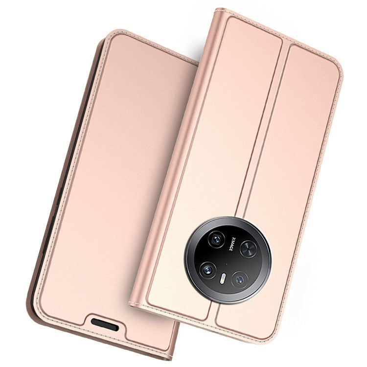 For Huawei Mate 70 Case PU Leather Phone Cover with Card Holder Stand Magnetic Closure - Rose Gold
