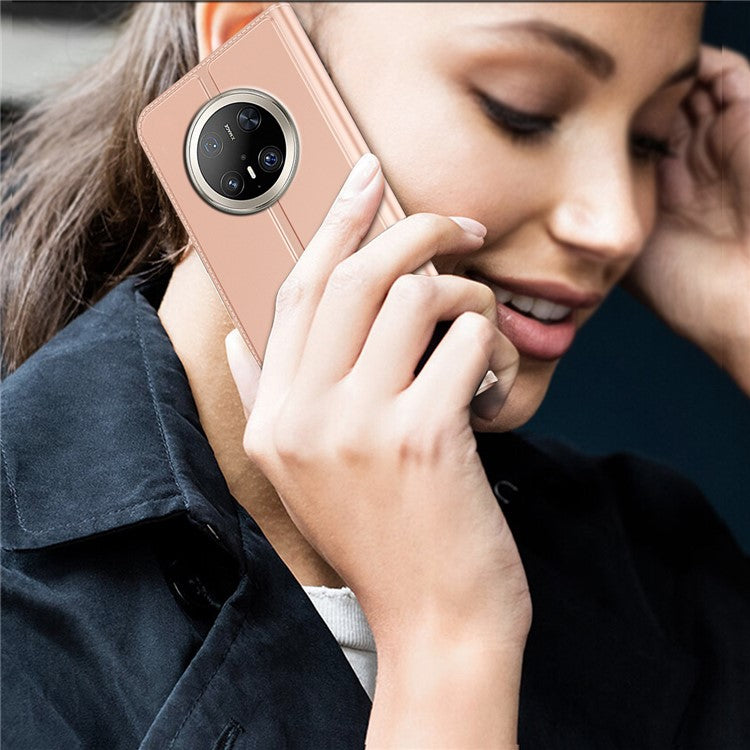 For Huawei Mate 70 Pro / 70 Pro+ Case PU Leather Phone Cover with Card Holder Stand Magnetic Closure - Rose Gold